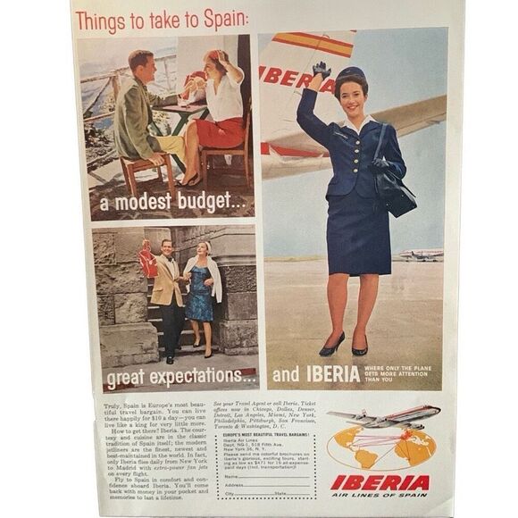 Vintage 1965 Iberia Things to Take to Spain Ad Advertisement - Picture 1 of 4